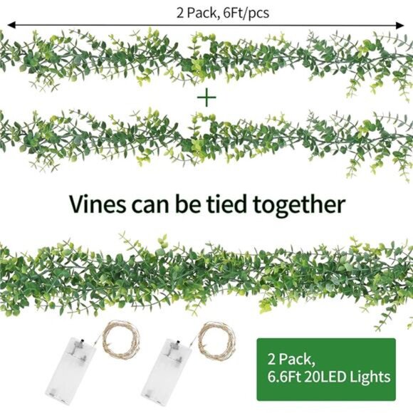 2 Pack Artificial Eucalyptus Garland with Lights, Faux Eucalyptus Vines Greenery - Picture 5 of 7